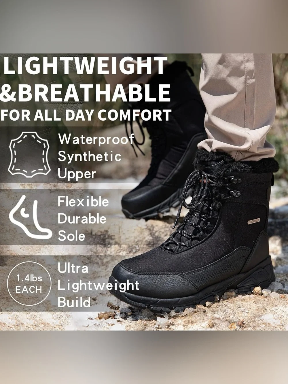 SHULOOK Men’s Waterproof Snow Boots – Size 11.5